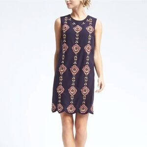 Womens Banana Republic Navy Jeweled Embroidered Mini Sheath Dress Size P XS